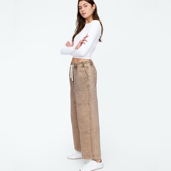 Gap High Rise Wide-Leg Utility Pull-On Distressed Drawstring Baggy Jeans NWT L - Picture 1 of 7